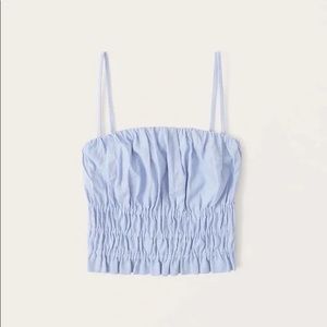 Abercrombie Strapless Linen-Blend Ruched Top in Blue XS